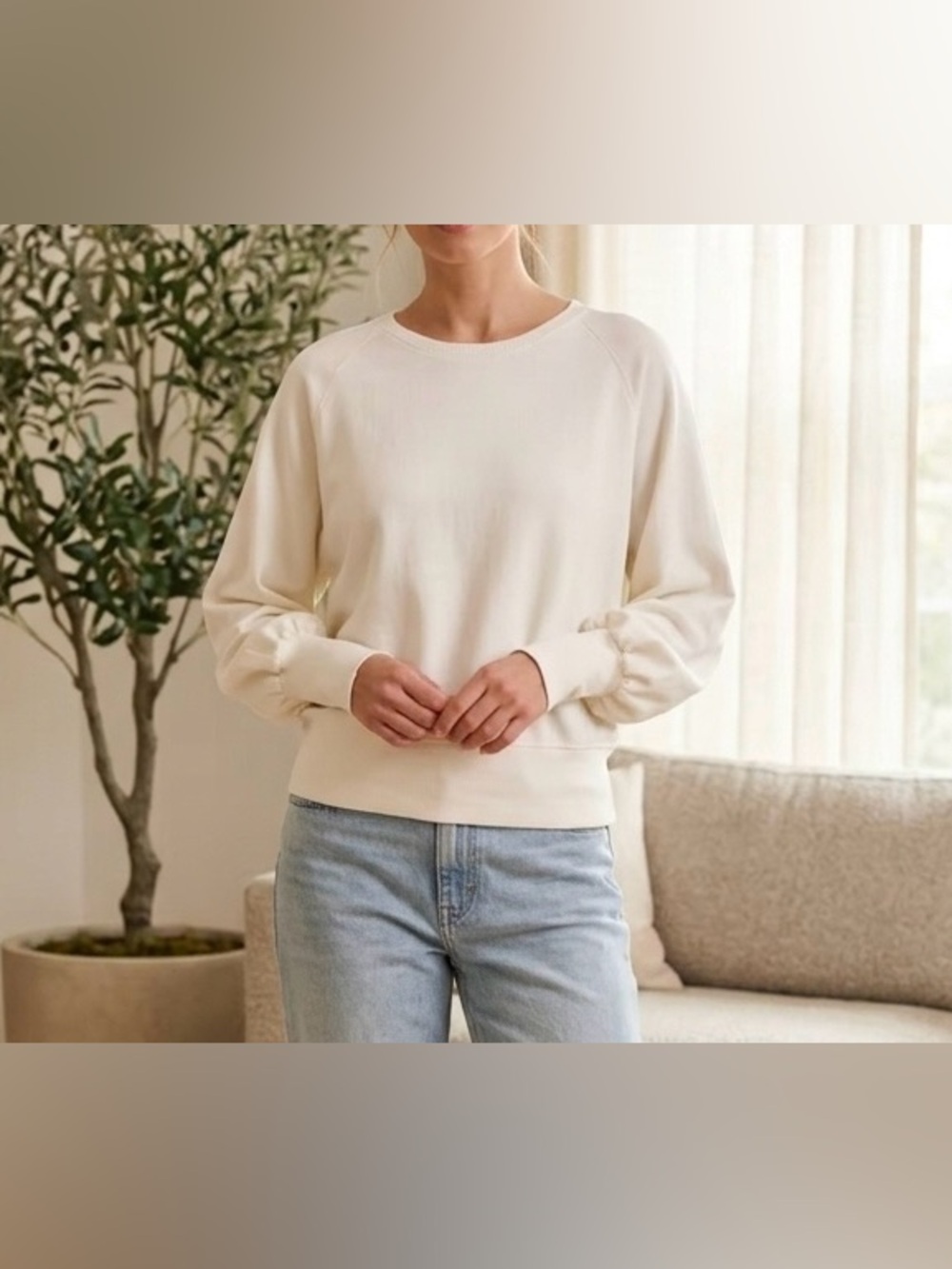 Banana Republic Merino Wool Sweater M Womens Off White Balloon Volume Sleeve